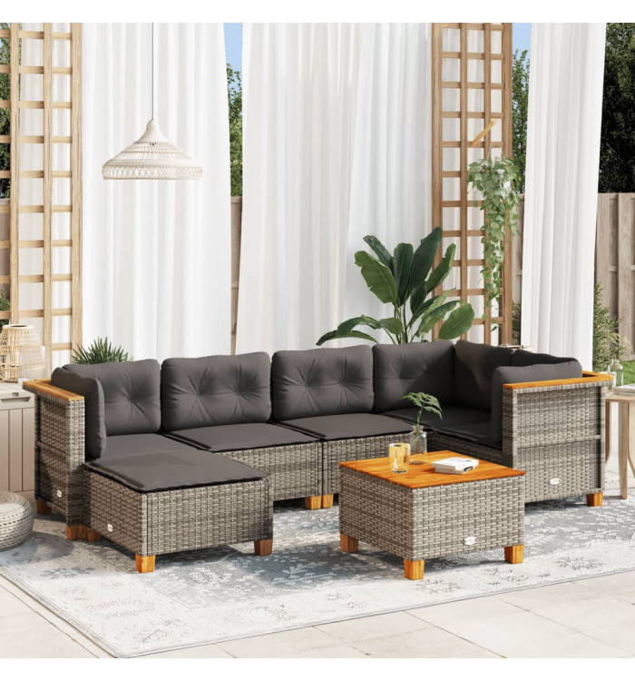 Salon de jardin avec coussins 7 pcs gris résine tressée | Mobilier & Déco