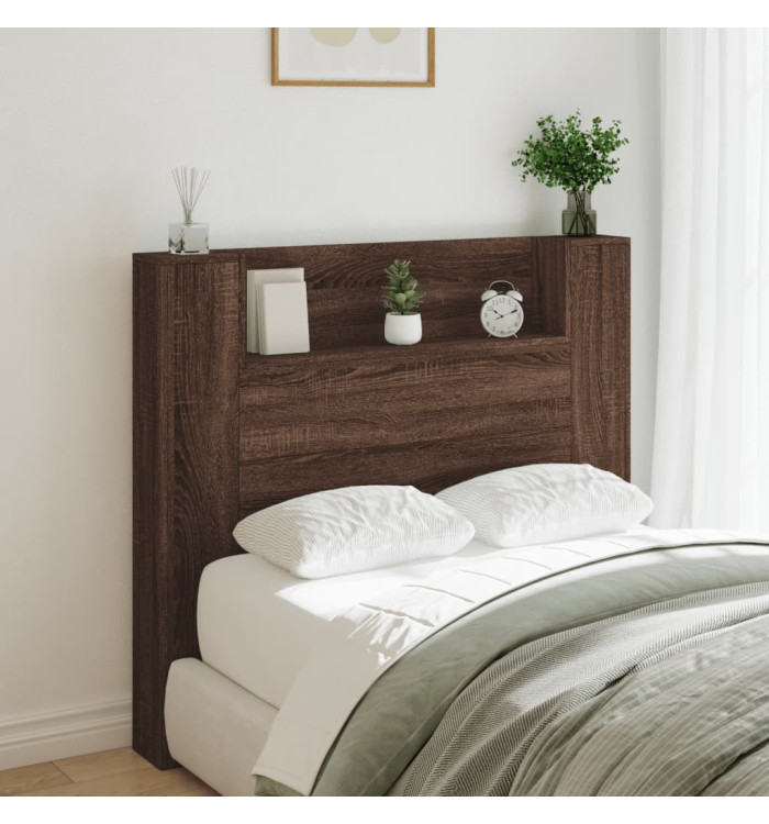 Armoire tête de lit avec LED chêne marron 120x16,5x103,5 cm | Mobilier & Déco