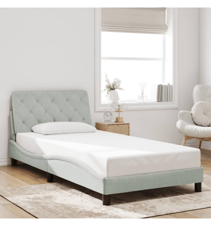 Cadre de lit sans matelas gris clair 100x200 cm velours | Mobilier & Déco