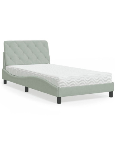 Lit avec matelas gris clair 100x200 cm velours | Mobilier & Déco