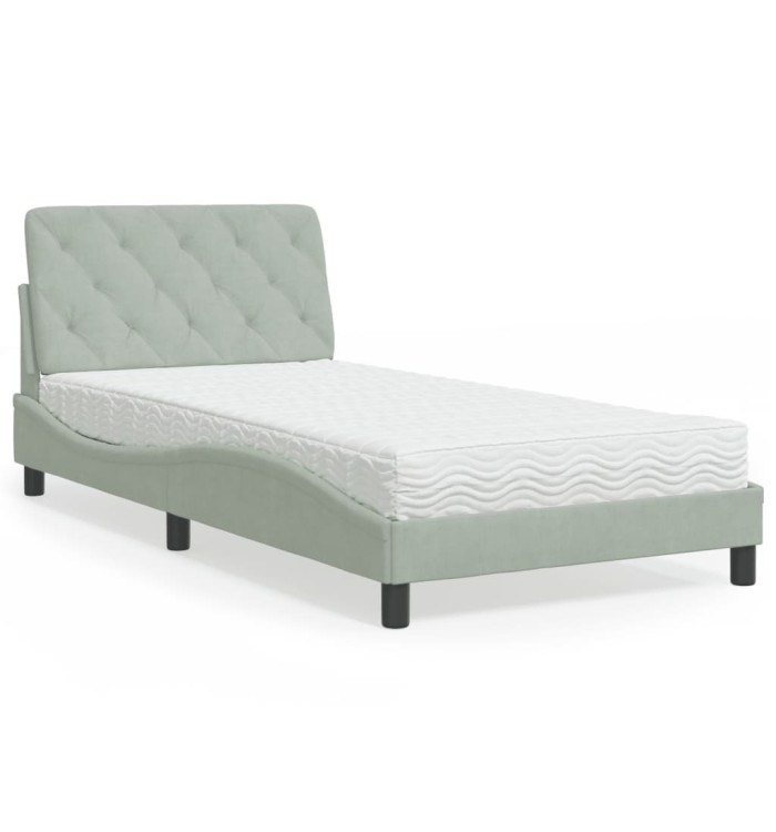 Lit avec matelas gris clair 100x200 cm velours | Mobilier & Déco