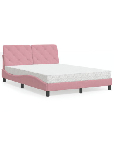 Lit avec matelas rose 140x200 cm velours | Mobilier & Déco