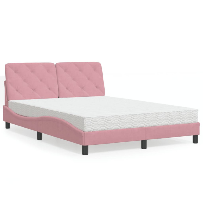 Lit avec matelas rose 140x200 cm velours | Mobilier & Déco
