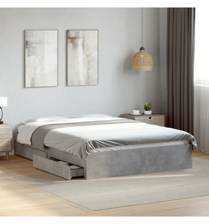 Cadre de lit avec tiroirs sans matelas gris béton 140x200 cm | Mobilier & Déco