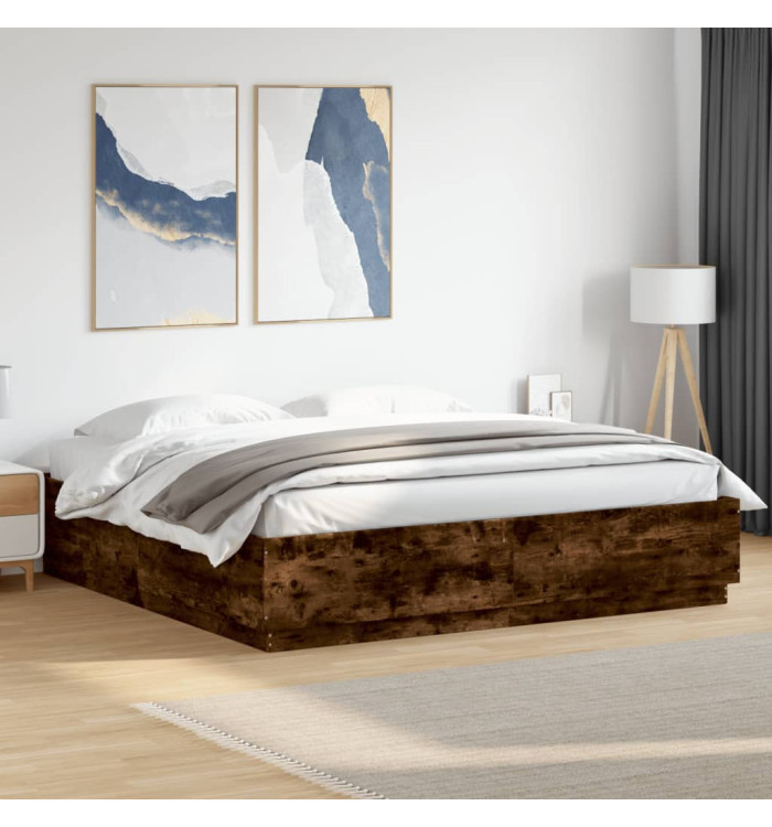 Cadre de lit sans matelas chêne fumé 200x200 cm | Mobilier & Déco