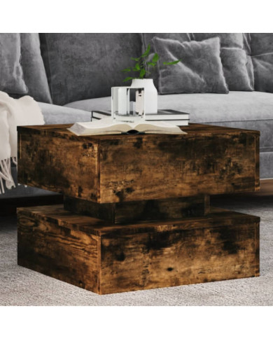 Table basse avec lumières LED chêne fumé 50x50x40 cm | Mobilier & Déco