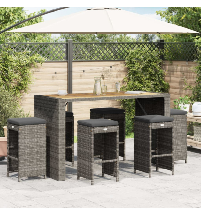 Tabourets de bar de jardin et coussins lot de 6 résine tressée | Mobilier & Déco