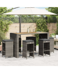 Tabourets de bar de jardin et coussins lot de 6 résine tressée | Mobilier & Déco
