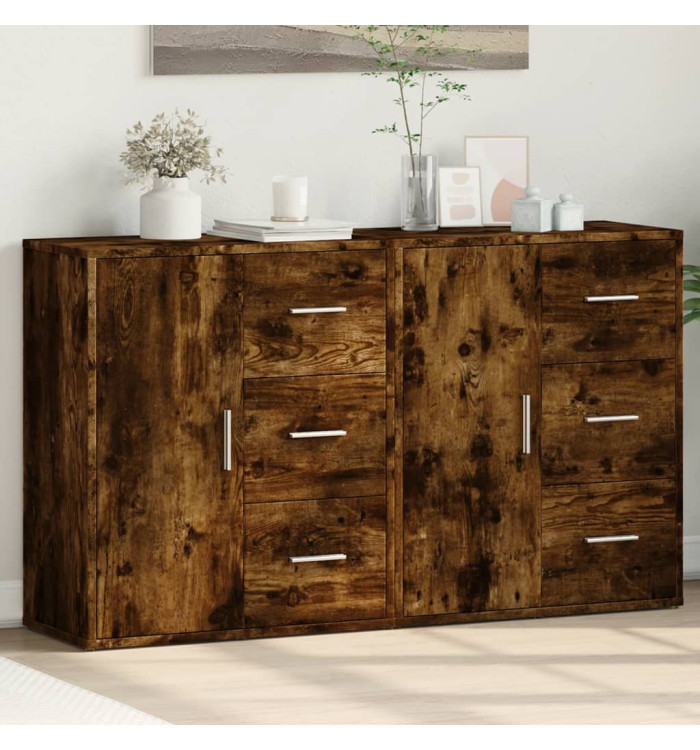 Buffets 2 pcs chêne fumé 60x31x70 cm bois d'ingénierie | Mobilier & Déco