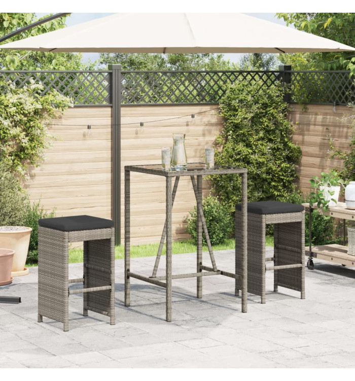 Tabourets de bar jardin coussins lot de 2 gris résine tressée | Mobilier & Déco