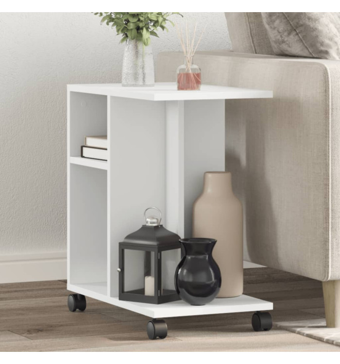 Table d'appoint avec roues blanc 50x30x55 cm bois d'ingénierie | Mobilier & Déco