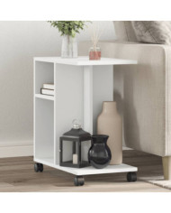Table d'appoint avec roues blanc 50x30x55 cm bois d'ingénierie | Mobilier & Déco