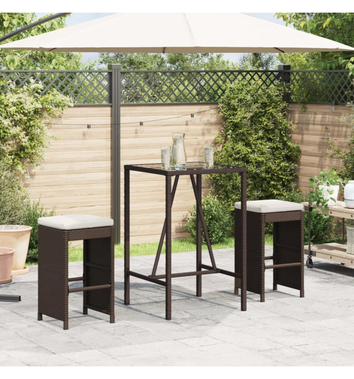 Tabourets de bar jardin coussins lot de 2 marron résine tressée | Mobilier & Déco