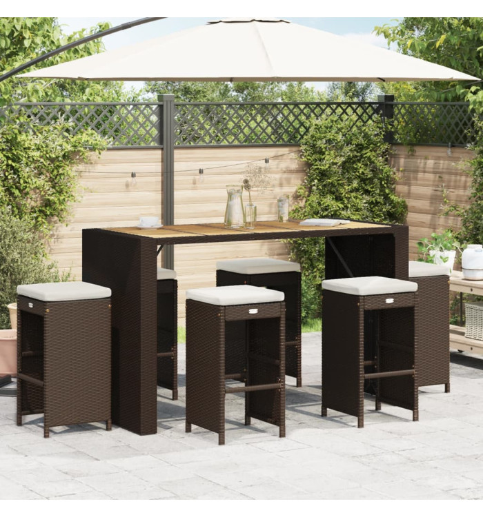 Tabourets de bar jardin coussins lot de 6 marron résine tressée | Mobilier & Déco