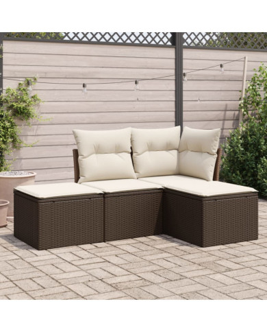 Salon de jardin 4 pcs avec coussins marron résine tressée | Mobilier & Déco