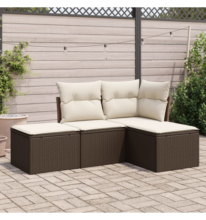 Salon de jardin 4 pcs avec coussins marron résine tressée | Mobilier & Déco