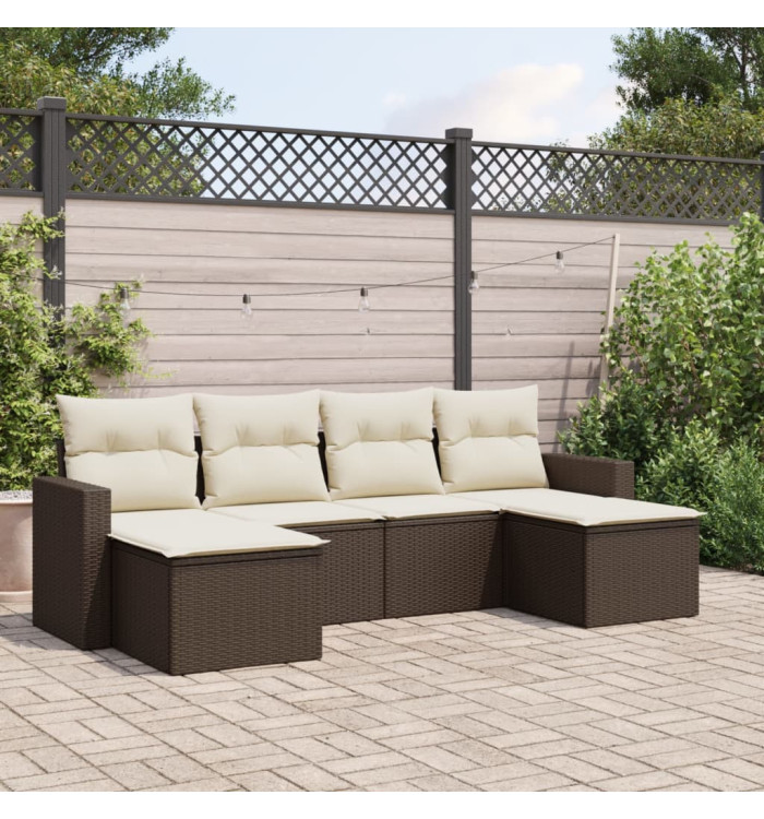Salon de jardin avec coussins 6 pcs marron résine tressée | Mobilier & Déco