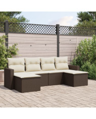 Salon de jardin avec coussins 6 pcs marron résine tressée | Mobilier & Déco