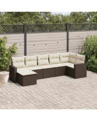 Salon de jardin avec coussins 7 pcs marron résine tressée | Mobilier & Déco