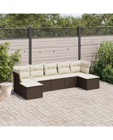 Salon de jardin avec coussins 7 pcs marron résine tressée | Mobilier & Déco
