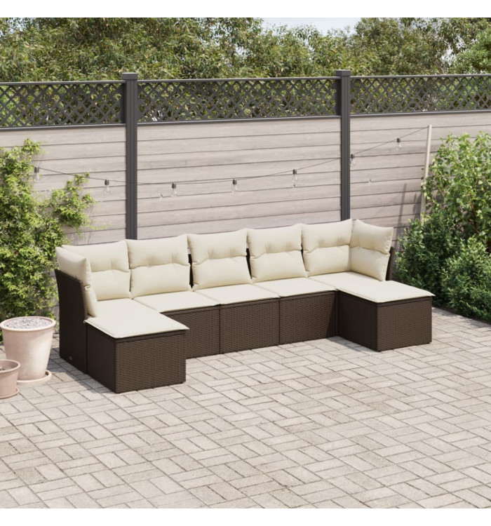 Salon de jardin avec coussins 7 pcs marron résine tressée | Mobilier & Déco