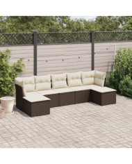 Salon de jardin avec coussins 7 pcs marron résine tressée | Mobilier & Déco