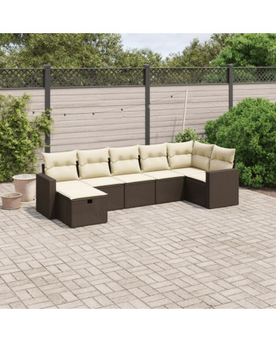 Salon de jardin avec coussins 7 pcs marron résine tressée | Mobilier & Déco
