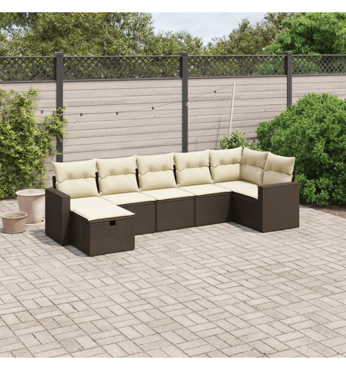 Salon de jardin avec coussins 7 pcs marron résine tressée | Mobilier & Déco