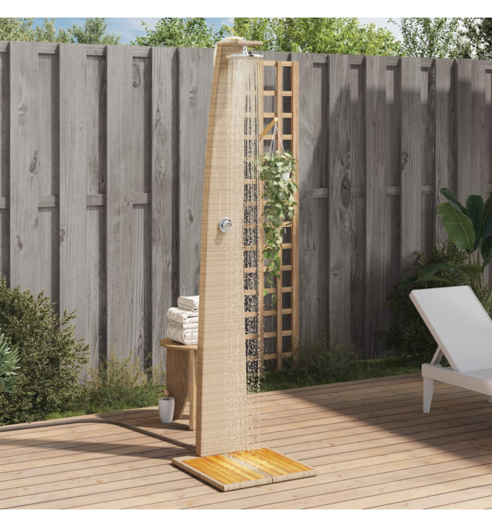 Douche d'extérieur beige 55x60x224cm résine tressée bois acacia | Mobilier & Déco