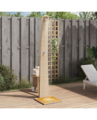 Douche d'extérieur beige 55x60x224cm résine tressée bois acacia | Mobilier & Déco