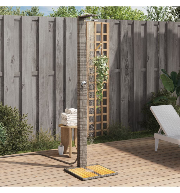 Douche d'extérieur gris 50x55x224 cm résine tressée bois acacia | Mobilier & Déco
