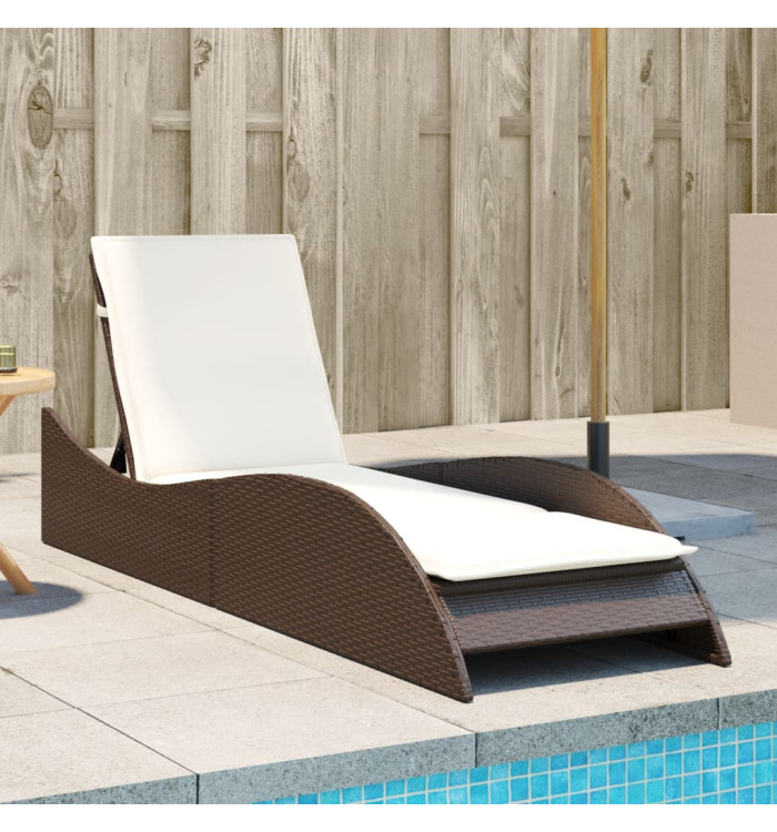 Chaise longue avec coussin marron 60x205x73 cm résine tressée | Mobilier & Déco