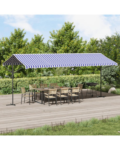 Auvent autoportant bleu et blanc 600x300 cm tissu et acier | Mobilier & Déco