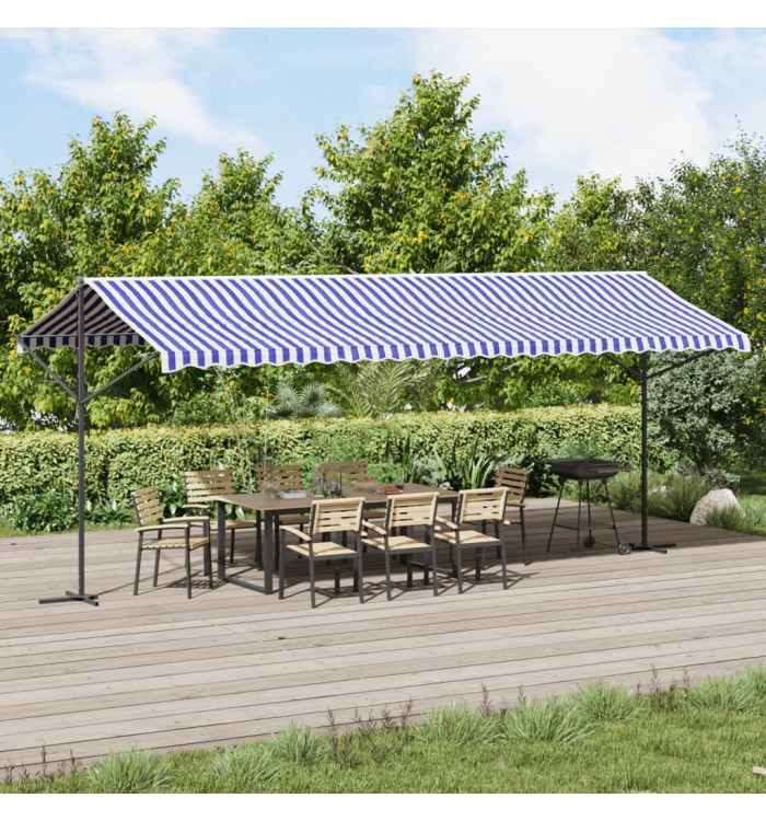 Auvent autoportant bleu et blanc 600x300 cm tissu et acier | Mobilier & Déco
