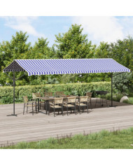 Auvent autoportant bleu et blanc 600x300 cm tissu et acier | Mobilier & Déco