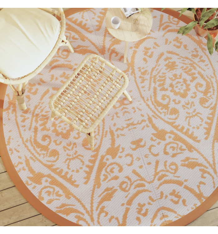 Tapis d'extérieur ARAKIL orange et blanc Ø200 cm PP | Mobilier & Déco