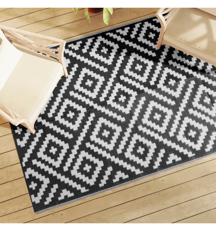 Tapis d'extérieur ARAKIL blanc et noir 140 x 200 cm PP | Mobilier & Déco