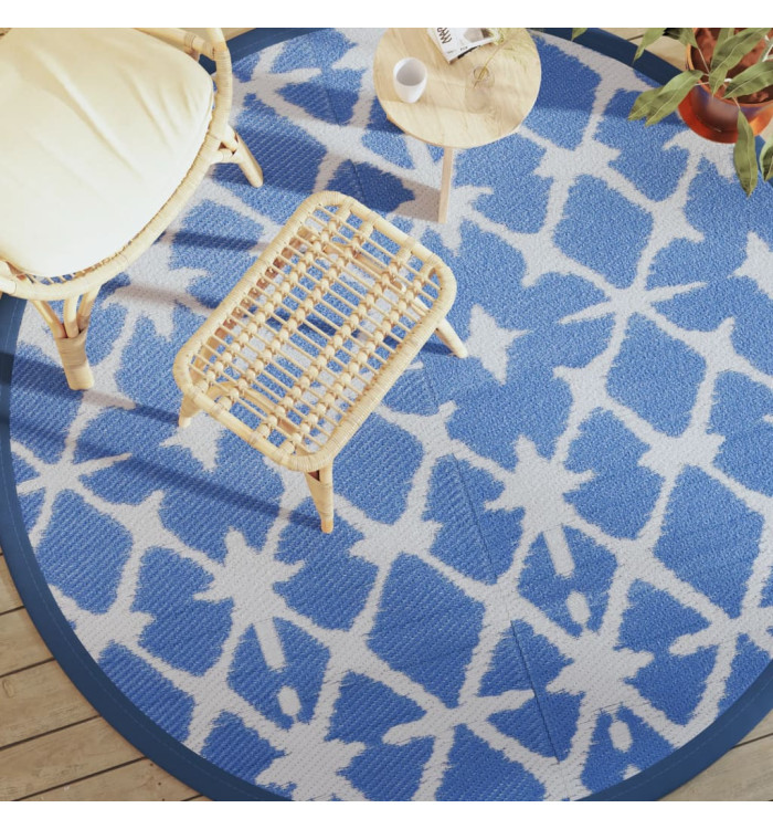Tapis d'extérieur ARAKIL bleu et blanc Ø200 cm PP | Mobilier & Déco