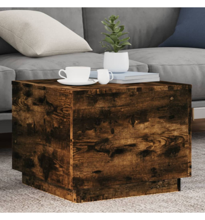 Table basse avec lumières LED chêne fumé 50x50x40 cm | Mobilier & Déco