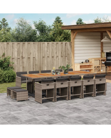 Ensemble à manger de jardin 15 pcs coussins gris résine tressée | Mobilier & Déco