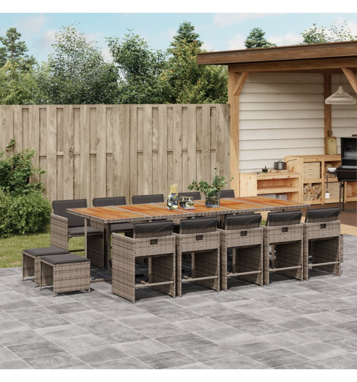 Ensemble à manger de jardin 15 pcs coussins gris résine tressée | Mobilier & Déco