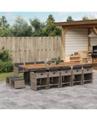 Ensemble à manger de jardin 15 pcs coussins gris résine tressée | Mobilier & Déco