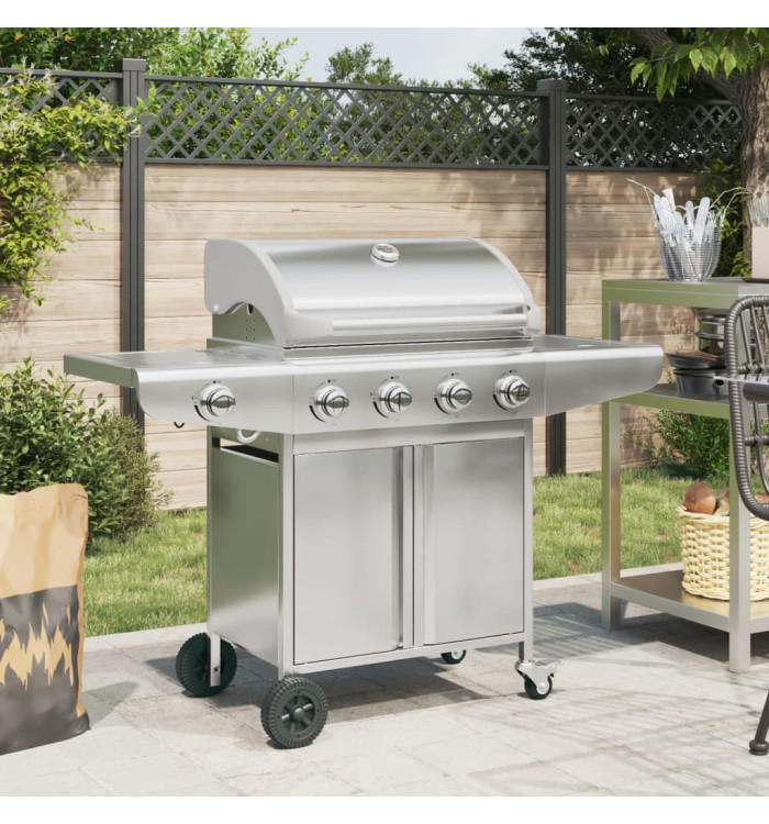 Barbecue à gaz avec 5 brûleurs argenté acier inoxydable | Mobilier & Déco