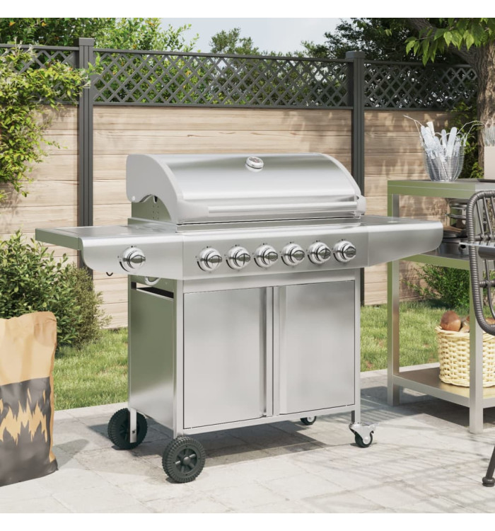 Barbecue à gaz avec 7 brûleurs argent acier inoxydable | Mobilier & Déco