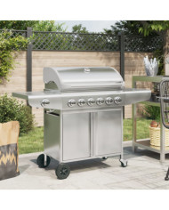 Barbecue à gaz avec 7 brûleurs argent acier inoxydable | Mobilier & Déco
