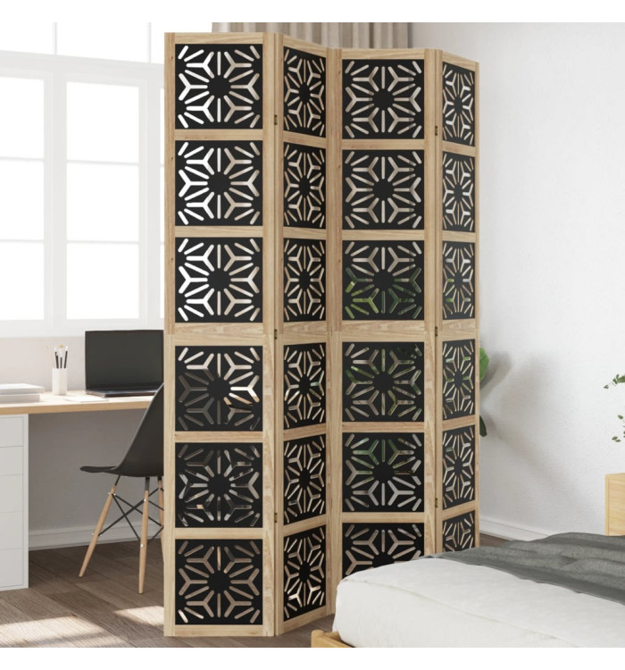 Cloison de séparation 4 panneaux marron noir paulownia massif | Mobilier & Déco