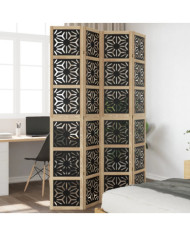 Cloison de séparation 4 panneaux marron noir paulownia massif | Mobilier & Déco