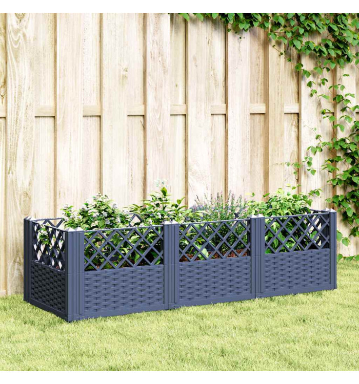 Jardinière avec piquets bleu gris 123,5x43,5x43,5 cm PP | Mobilier & Déco