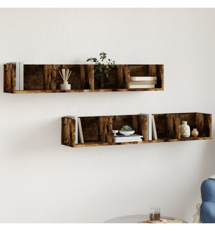 Armoires murales 2pcs chêne fumé 99x18x16,5cm bois d'ingénierie | Mobilier & Déco