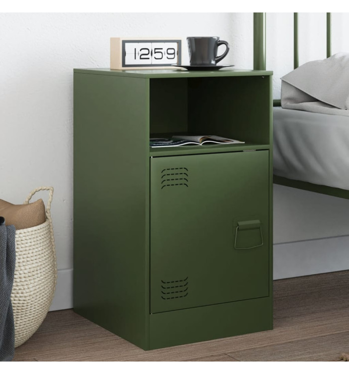 Table de chevet vert olive 34,5x39x62 cm acier | Mobilier & Déco